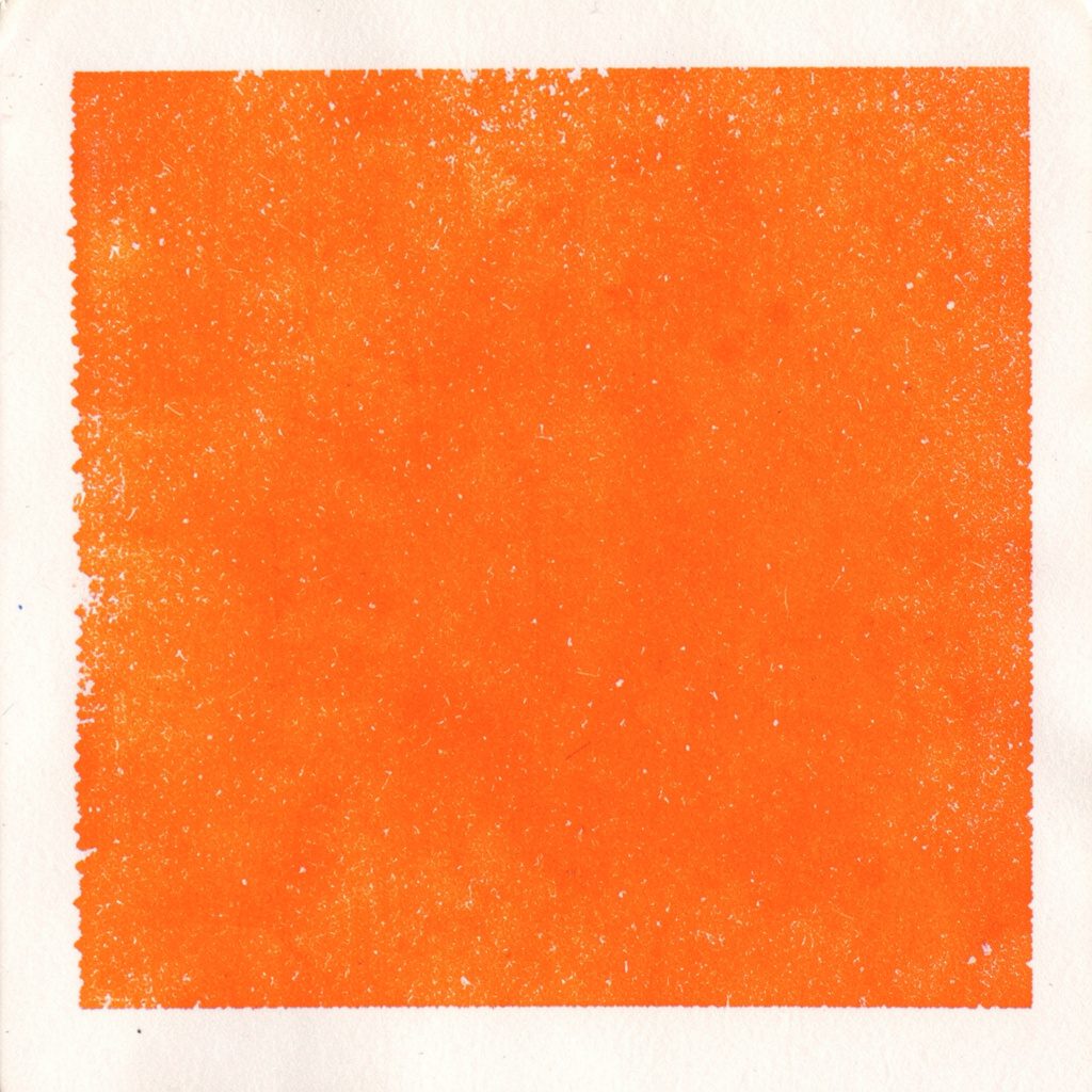 A small two-ink risograph print in rust and deep brown, showing a figurative painting with classical academic undertones.
