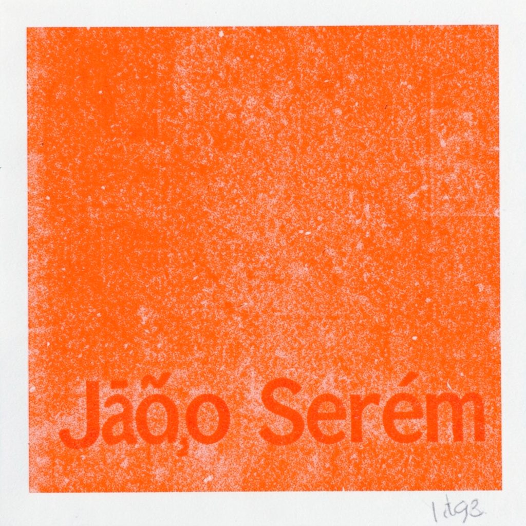 A small two-ink risograph print in warm terracotta and charcoal, showing a figurative composition with expressive, textured brushwork.